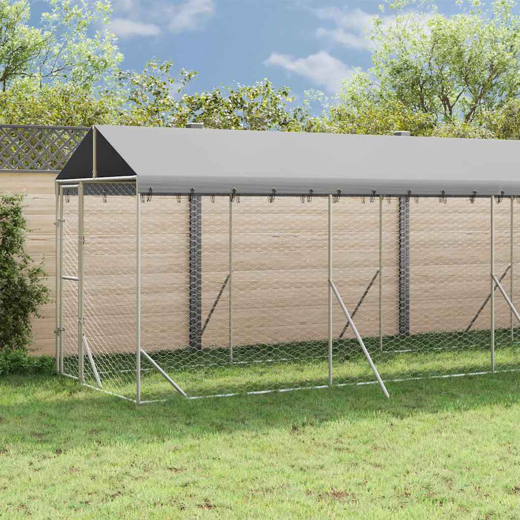 vidaXL Koiran ulkohäkki katolla hopea 2x14x2,5 m