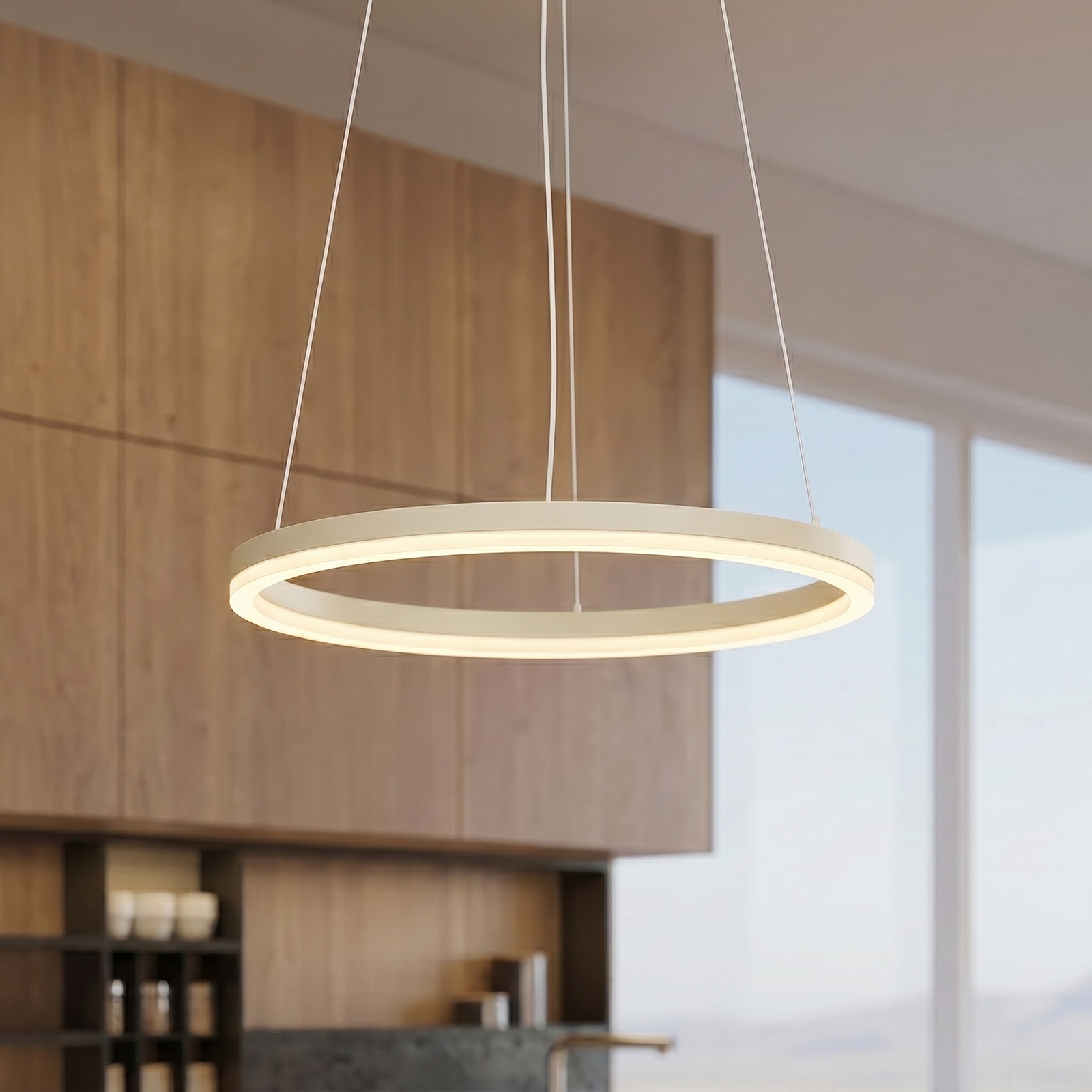 Albiona LED-riippuvalaisin, beige, 1 rengas, halkaisija 40 cm – Arcchio - Keittiö - Moderni - Metalli -