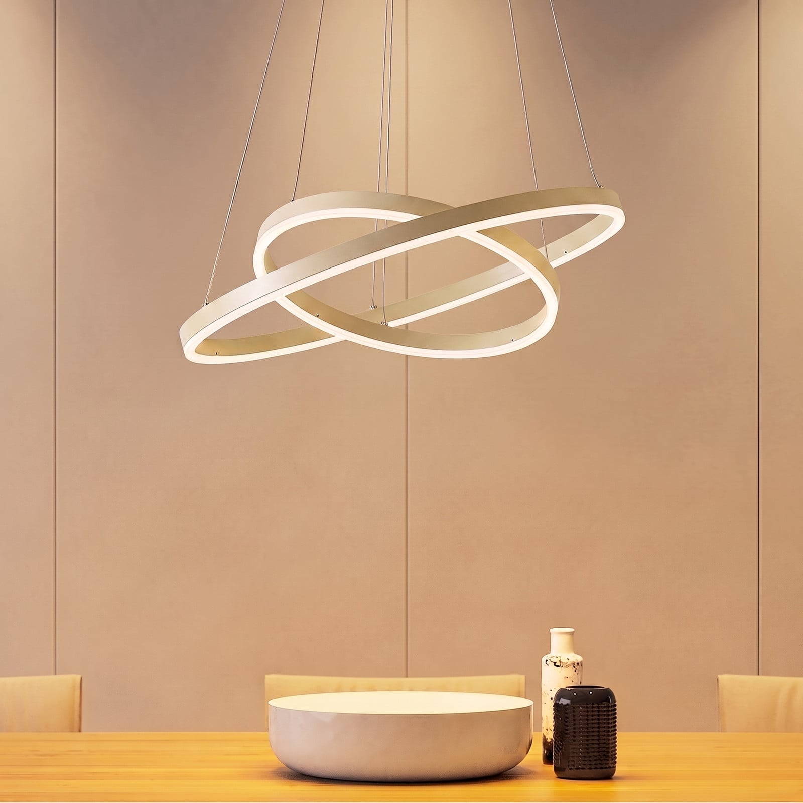 Albiona LED-riippuvalaisin, beige, 2 rengasta, halkaisija 60 cm – Arcchio - Olohuone - Moderni - Metalli