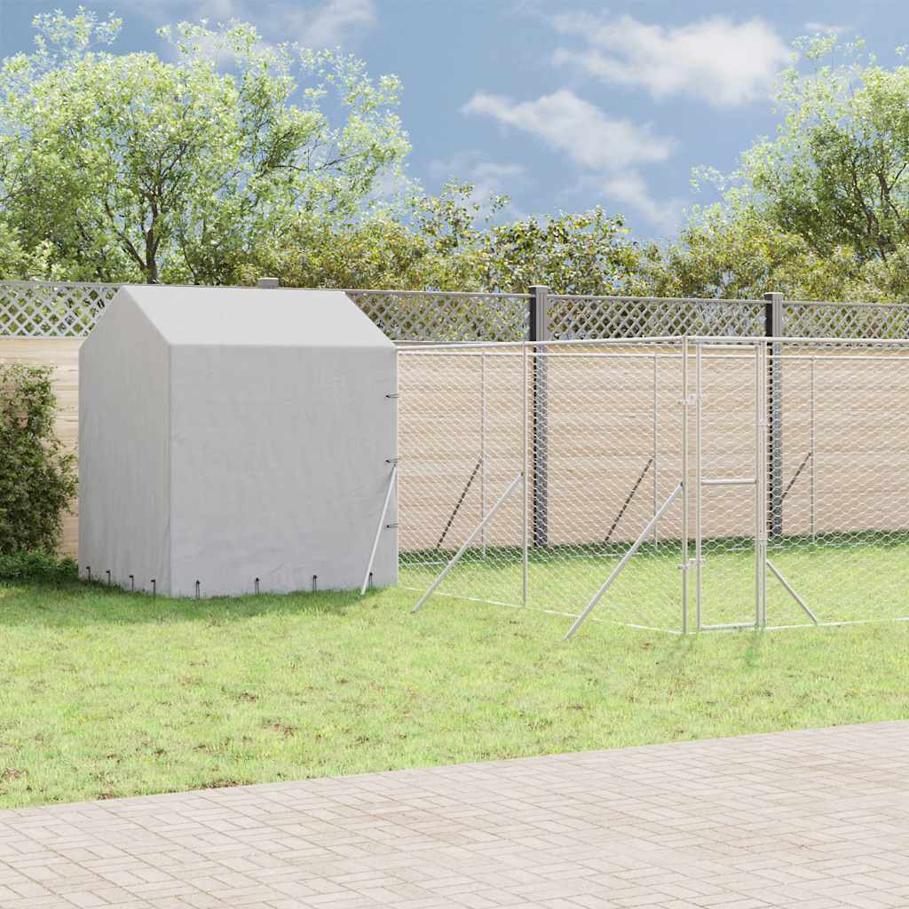 vidaXL Koiran ulkohäkki katolla hopea 10x6x2,5 m